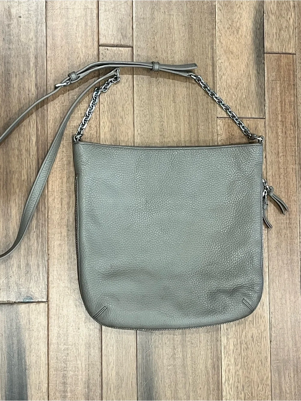 Tory Burch Taupe Pebbled Leather Chain-Trim Crossbody